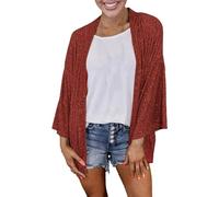 Cardigans for Women UK Elegant Sequin Cardigan Open Front Long Sleeve Lightweight Sparkly Tops Loose Shimmer Party Jacket Thin Glitter Casual Fashion Long Cardigans for Carnival Christmas Party Red