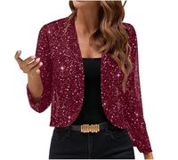 Cardigans for Women UK Elegant Sequin Mesh Cardigan Jacket Ladies Sparkly Shiny Open Front Cropped Tops Glitter Party Evening Bolero Thin Shrug Cocktail Wedding Guest Outerwear Wine