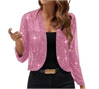 Cardigans for Women UK Elegant Sequin Short Cardigan Jackets Ladies Long Sleeve Open Front Glitter Jacket Sparkly Shiny Lightweight Cropped Tops Thin Evening Party Shrug Cocktail Mesh Outerwear Pink