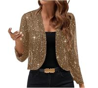 Cardigans for Women UK Elegant Sequin Short Cardigan Jackets Ladies Long Sleeve Open Front Glitter Jacket Sparkly Shiny Lightweight Cropped Tops Thin Evening Party Shrug Cocktail Mesh Outerwear