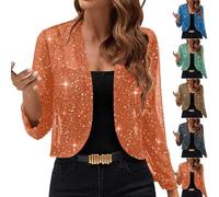 Cardigans for Women UK Elegant Sequin Short Cardigan Jackets Ladies Long Sleeve Open Front Glitter Jacket Sparkly Shiny Lightweight Cropped Tops Thin Evening Party Shrug Cocktail Mesh Outerwear