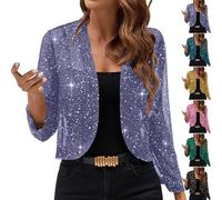 Cardigans for Women UK Elegant Sequin Short Cardigan Jackets Ladies Long Sleeve Open Front Glitter Jacket Sparkly Shiny Lightweight Cropped Tops Thin Evening Party Shrug Cocktail Mesh Outerwear