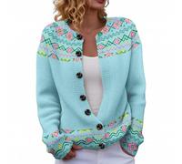 Cardigans for Women UK Fair Isle Nordic Patterned Sweater Faux Wool Chunky Knitted Button Down Open Front Cozy Warm Jumper Vintage Colorful Icelandic Nordic Coat Knitwear Sky Blue