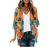 Cardigans for Women UK Floral Print Lightweight Chiffon Kimono Cardigan Short Sleeve Loose Beach Wear Cover Up Casual Blouse Tops Ladies Summer Tops Capes Vacation Resort Wear