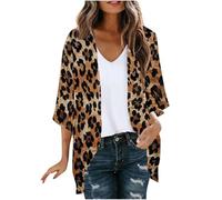 Cardigans for Women UK Floral Print Lightweight Chiffon Kimono Cardigan Short Sleeve Loose Beach Wear Cover Up Casual Blouse Tops Ladies Summer Tops Capes Vacation Resort Wear