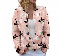 Cardigans for Women UK Funny Pumpkin Ghost Sweaters Cardigan Plus Size Halloween Costumes Loose Fit Long Sleeve Outerwear Fashion Lightweight Knitwear Scary Festival Coats Clothes Pink
