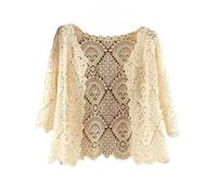 Cardigans For Women Uk,Ladies Lace Crochet Bolero Shrugs Cropped Tops Elegant Short Sleeve Cardigan Open Front Sheer Shrugs Tops Shoulder Jacket Cloak Evening Party Cover Up For Dresses,Apricot,M