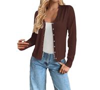 Cardigans for Women UK Lightweight Long Sleeve Button Down Knit Outwear Jumpers V Neck Casual Soft Cardigan Coffee