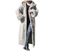 Cardigans for Women UK Long Chunky Knit Hooded Cardigan Plus Size Thicken Ankle Length Jumper Coats Oversized Solid Color Button Down Sweater Outerwear Warm Knitted Jumpers Overcoat Winter S-5XL