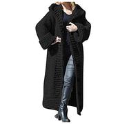 Cardigans for Women UK Long Chunky Knit Hooded Cardigan Plus Size Thicken Ankle Length Jumper Coats Oversized Solid Color Button Down Sweater Outerwear Warm Knitted Jumpers Overcoat Winter S-5XL