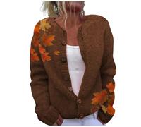 Cardigans for Women UK Long Sleeve Button Down Crewneck Knit Outwear Jumpers Lightweight Open Front Soft Casual Sweaters Brown