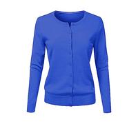 Cardigans for Women UK Long Sleeve Jumper Tops Thermal Fleece Lightweight Sweater Basic Solid Color Knit Jumpers Fall Winter Comfort Stretchy Dressy Sweatshirt Crochet Cardigan Blue