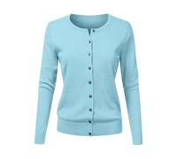 Cardigans for Women UK Long Sleeve Jumper Tops Thermal Fleece Lightweight Sweater Basic Solid Color Knit Jumpers Fall Winter Comfort Stretchy Dressy Sweatshirt Chunky Cardigan Sky Blue