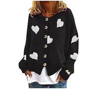 Cardigans For Women Uk Long Sleeve O-Neck Sweaters Button Down Knit Cardigan Ribbed Cuffs Sweaters Coat Heart Print Top Cardigans Elegant Soft Comfort Lightweight Knitwear Loose Casual Shawl Tops