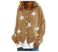 Cardigans For Women Uk Long Sleeve V-Neck Sweaters Button Down Knit Cardigan Ribbed Cuffs Sweaters Retro Coat Star Print Cardigans Elegant Soft Comfort Lightweight Knitwear Casual Loose Shawl Tops