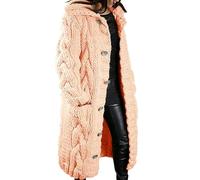 Cardigans for Women UK, Longline Chunky Knitted Cardigan, Warm Cable Knit Button Down Hooded Sweater Coat with Pockets, Oversized Cardigans for Women
