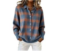 Cardigans for Women UK Plaid Print Sweater Knitted Long Sleeve Thermal Tops Open Front Collared Button Blouse Soft Cosy Cropped Jumpers Plus Size Fluffy Casual Ladies Autumn Winter Coat