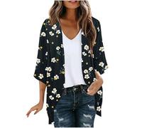 Cardigans for Women UK Plus Size Chiffon Summer Kimono Short Sleeve Open Front Beach Cover Up Hawaiian Floral Printed Lightweight Casual Kimono Cardigan Plus Size Elegant Sweat Boho Top