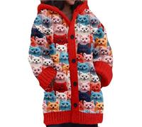 Cardigans for Women UK Plus Size Knitted Sweater Thick Long Sleeve Button Hoodies 3D Printed Colourful Sweaters Chunky Knit Floral Jacket Christmas Ladies Cardigan with Pockets und Buttons Coat