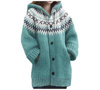Cardigans for Women UK Plus Size Knitted Sweater Thick Long Sleeve Button Hoodies 3D Printed Colourful Sweaters Chunky Knit Floral Jacket Christmas Ladies Cardigan with Pockets und Buttons Coat
