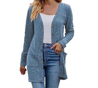 Cardigans for Women UK Solid Color Long Sleeve Ribbed Knitted Sweater Cardigan Casual Fall Winter Elegant Open Front Button Outerwear Lightweight V Neck Sweaters Coat