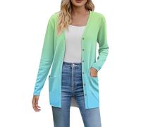 Cardigans for Women Uk Solid Color Long Sleeve V Neck Women's Jumpers Buttons Long Cardigan Open Front Autumn Cardigans with Pockets Women Lightweight Knitted Ladies Jumpers Casual Womens Coats