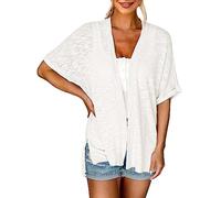 Cardigans for Women UK Splits Side Open Front Tops Solid Color Casual Waterfall Cardigans Half Sleeve Long Cardigan Summer Shrugs Going Out Top Beachwear Ladies Clothes 2024 Size S-XXL White