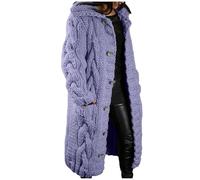 Cardigans for Women UK Vintage Cable Knit Sweater Open Front Button Down Long Textured Cardigan Heavyweight Warm Thick Windproof Overcoat Outerwear with Pockets Purple
