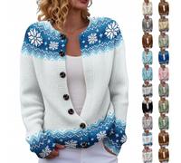 Cardigans for Women UK Vintage Fairisle Jumpers for Women Lightweight Open Front Cardigan Casual Long Sleeve Button Down Sweaters Winter Warm Knitted Jumpers Loose Comfy Fair Isle Cardigan