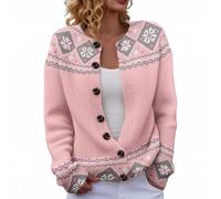 Cardigans for Women UK Vintage Fairisle Jumpers for Women Lightweight Open Front Cardigan Casual Long Sleeve Button Down Sweaters Winter Warm Knitted Jumpers Loose Comfy Fair Isle Cardigan