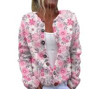 Cardigans for Women UK Womens Cardigan Jacket Women's Cute Pattern Printed Open Woolen Sweater Cardigans Love Heart Knitted Sweater Tops Trendy Going Out Women Light Jacket Pink