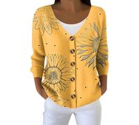 Cardigans for Women Uk - Womens Cardigans Vintage Floral Print Knit Long Sleeve Button Down Oversized Ladies Jumper Cardigan Knitwear for Winter Autumn Spring Gifts for Teenage Girls,Orange,XXL,u346k