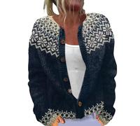 Cardigans for Women UK Womens Casual Loose Fit Single Plush Art Floral Print Comfortable Knitted 2025 Winter Autumu Cardigan Ladies Long Sleeve Button Down Lightweight Jackets G-Dark Blue M