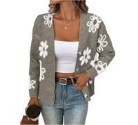 Cardigans for Women Uk - Womens Floral Print Cardigan Ladies Long Sleeve Open Front Button Down V Neck Flowers Pattern Knitted Sweaters Tops 30th Birthday Gifts for Women,Dark Gray,XL,u385k