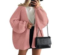 Cardigans for Women Uk - Womens Oversized Cardigan Sweaters Ladies Autumn Winter Warm Soft Open Front Long Lantern Sleeve Chunky Knit Sweater Coats 40th Birthday Gifts for Women,Pink,S,u171k