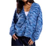 Cardigans for Women UK - Womens Striped Multicolor Long Sleeve Button Down V Neck Knit Fuzzy Cardigan Sweater Draped Kimono Style Casual Outwear Personalised Gifts,Blue,XL,U1032K