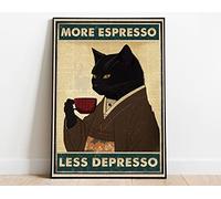 Cardigirl Retro Vintage Black Cat Coffee Wall Art Sign 12x16inches (30x40cm) More Espresso Less Depresso