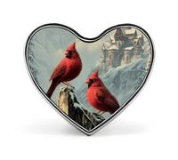Cardina Birds Church Snowy Trees Badge Pin Brooch Heart Shape Button Aluminum Decor for Backpacks Hats