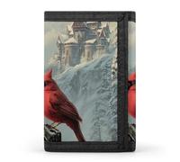 Cardina Birds Church Snowy Trees Men Trifold Wallets with Card Holders Keychain Slim Purse Money Clip for Women