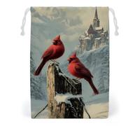 Cardina Birds Church Snowy Trees Storage Bag Pack Canvas Pouch