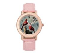 Cardina Birds Church Snowy Trees Women’s Watch Quartz Wristwatch Analog with Leather Strap for Office