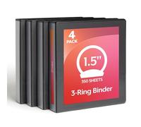 Cardinal 1.5 Inch 3 Ring Binder, Round Ring, Black, 4 Pack, Holds 350 Sheets (79519)