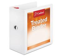 Cardinal 3 Ring Binder, 5 Inch Treated Binder with Easy Shelf Pull, Locking Slant-D Rings, Customizable ClearVue Covers, Holds 1,100 Sheets, White (32150)