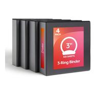 Cardinal 3 Ring Binders, 3 Inch, 4 Pack, Black, Holds 625 Sheets, Round Ring Binder, PVC Free, Customizable Covers, 2 Pocket Three Ring Binders for School, Home, and Office Organization