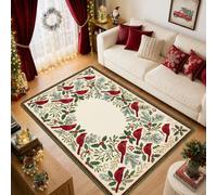 Cardinal and Pine Wreath Winter Theme Christmas Area Rug 5' X 7'