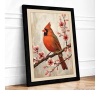 Cardinal and Spring Blossoms Botanical Framed Wall Art Print A1 (84.1×59.4cm) Black, Wall Decor for Living Room, Bedroom, Office & Home, Ready to Hang, Art Gift