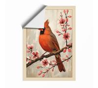 Cardinal and Spring Blossoms Botanical Unframed Wall Art Print A2 (59.4×42cm), Wall Decor for Living Room, Bedroom, Office & Home, Art Gift