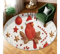 Cardinal Area Rug, Christmas Festive Ornament with Stars Red Low Pile Area Rug, Indoor Patterned Rugs, Non Shedding Rugs for Living Room Bedroom Classroom