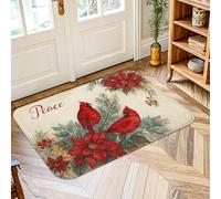 Cardinal Area Rug, Christmas Rustic Poinsettia Berries Christmas Red Non-Slip Doormat Accents Rug Fade Resistant Laundry Room Bathroom Doorway Entryway Decor 2' X 3'