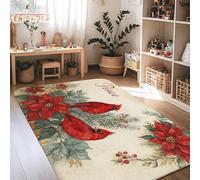 Cardinal Area Rug, Christmas Rustic Poinsettia Berries Christmas Red Non-Slip Home Indoor Pattern Carpets Non Shedding Rugs for Living Room Bedroom College Dorm Kitchen Decor 4' X 6'